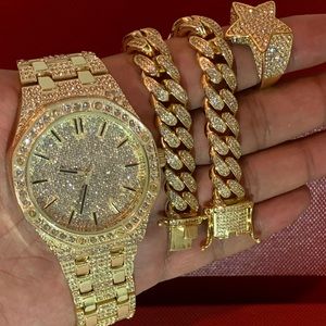Brand New Mens 14K Gold Plated Watch&bracelet&Ring